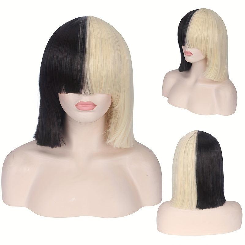 Long Straight Bob Cut Synthetic Wig With Bangs for Halloween Cosplay