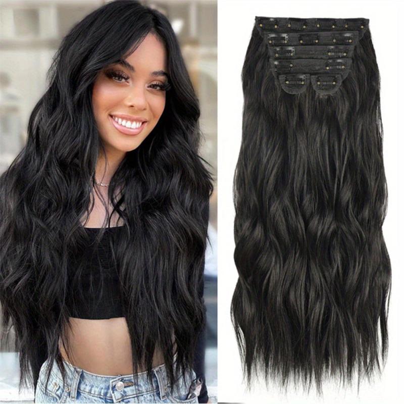6 Pcs Clip In Long Wavy Hair Extensions Full Head Curly Wavy Hairpiece Set
