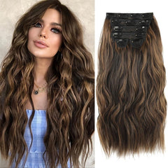 6 Pcs Clip In Long Wavy Hair Extensions Full Head Curly Wavy Hairpiece Set