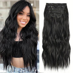 6 Pcs Clip In Long Wavy Hair Extensions Full Head Curly Wavy Hairpiece Set
