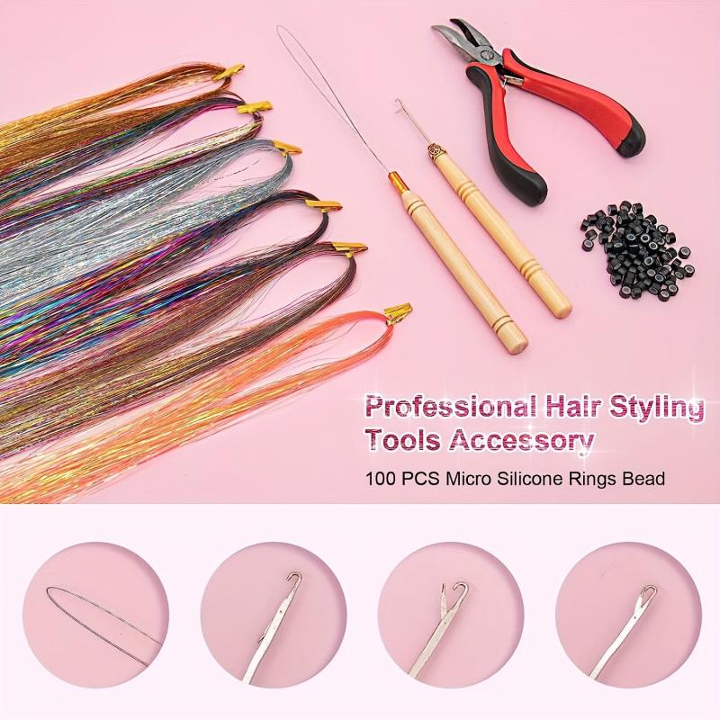 38 Cm Tinsel Hair Extension Kit - 2400 Strands - 12 Mixed Colors