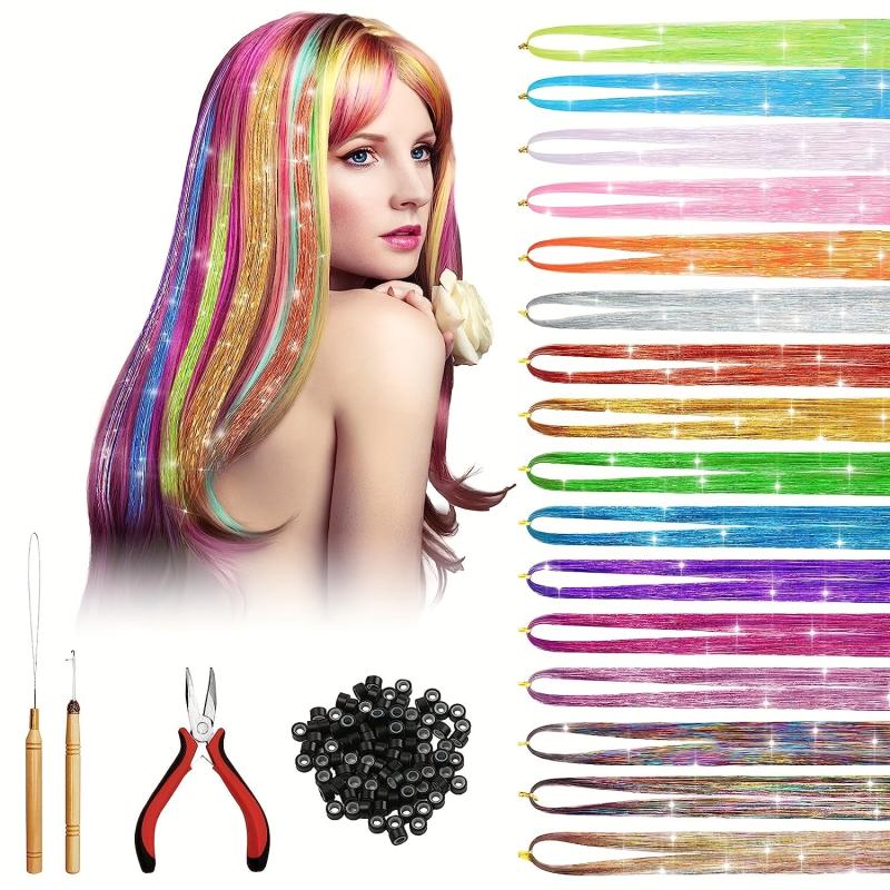 38 Cm Tinsel Hair Extension Kit - 2400 Strands - 12 Mixed Colors