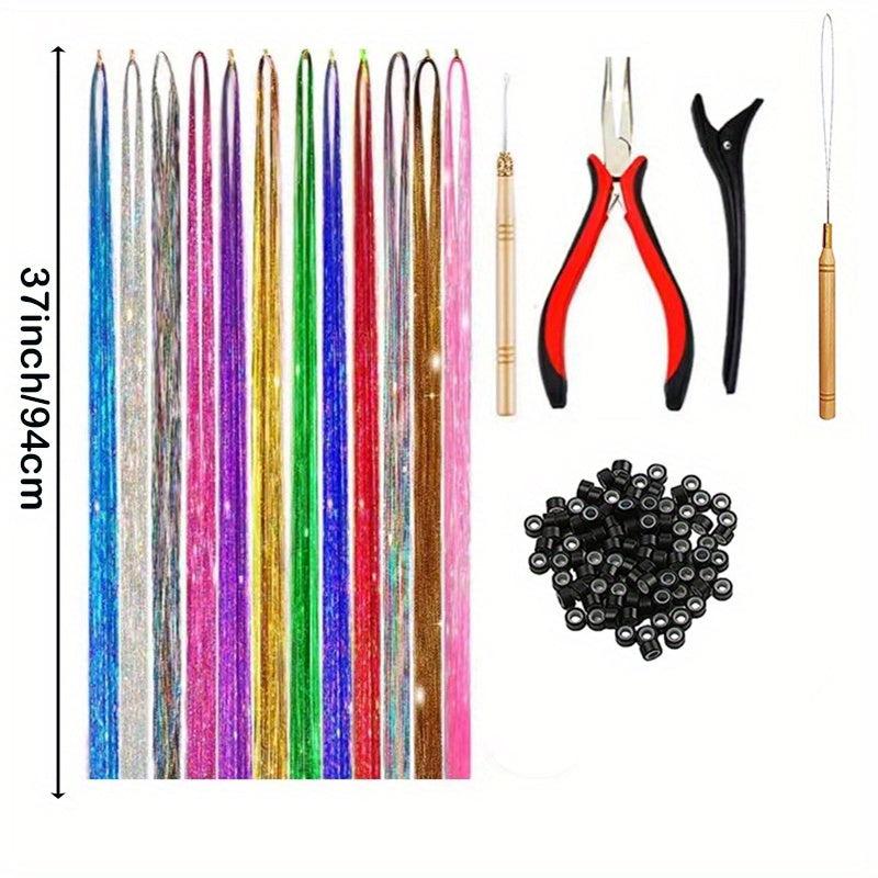38 Cm Tinsel Hair Extension Kit - 2400 Strands - 12 Mixed Colors