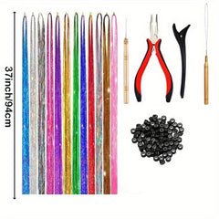 38 Cm Tinsel Hair Extension Kit - 2400 Strands - 12 Mixed Colors