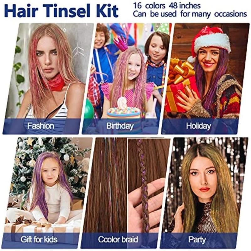 16 Colors Hair Tinsel Kit - 3300 Strands Tinsel Hair Extensions