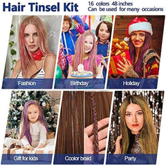 16 Colors Hair Tinsel Kit - 3300 Strands Tinsel Hair Extensions