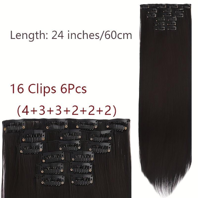 6pc Long Straight Hair Extensions Set - Chemical Fiber Wigs