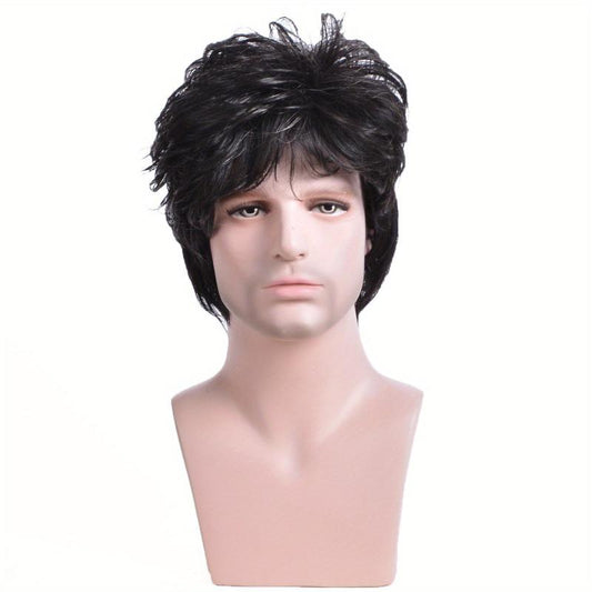 Men's Short Culy Hair Wigs 15-24 cm Synthetic Hair Replacement