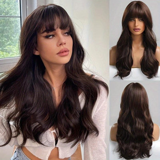60 96 Cm Long Curly Wavy Hair Wig With Bangs Natural Looking Synthetic Hair Wig