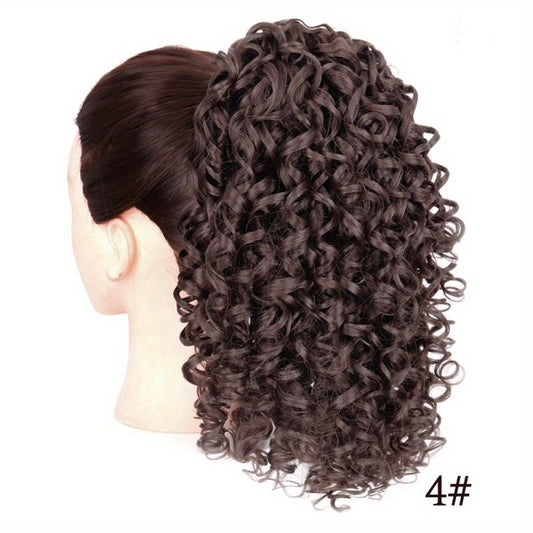 Short Curly Wavy Ponytail Extensions Clips Drawstring Synthetic Fiber Daily Wear