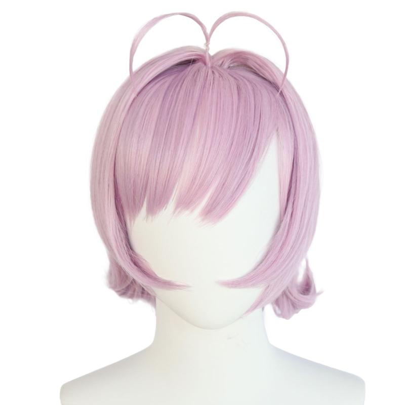 Short Pink Straight Cosplay Wig With Bangs For Halloween Costume
