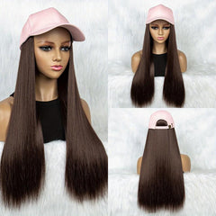 Long Synthetic Hair Wigs With Hats for Women - Pink Baseball Cap Wigs 55 88 Cm