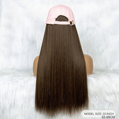 Long Synthetic Hair Wigs With Hats for Women - Pink Baseball Cap Wigs 55 88 Cm