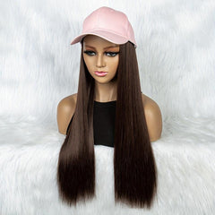 Long Synthetic Hair Wigs With Hats for Women - Pink Baseball Cap Wigs 55 88 Cm