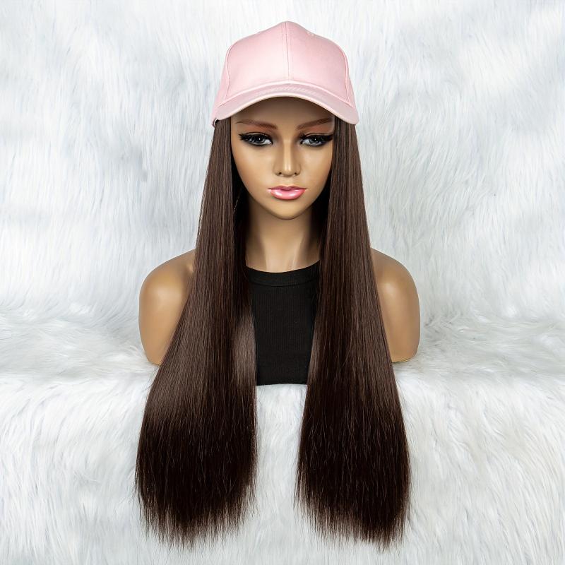 Long Synthetic Hair Wigs With Hats for Women - Pink Baseball Cap Wigs 55 88 Cm