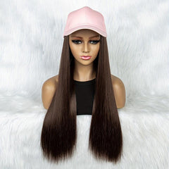 Long Synthetic Hair Wigs With Hats for Women - Pink Baseball Cap Wigs 55 88 Cm