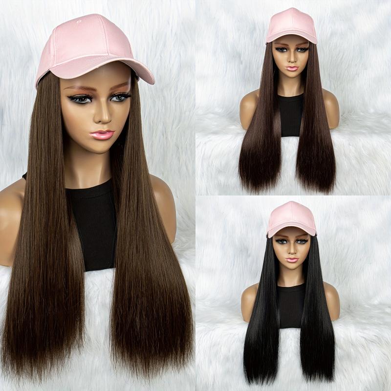 Long Synthetic Hair Wigs With Hats for Women - Pink Baseball Cap Wigs 55 88 Cm