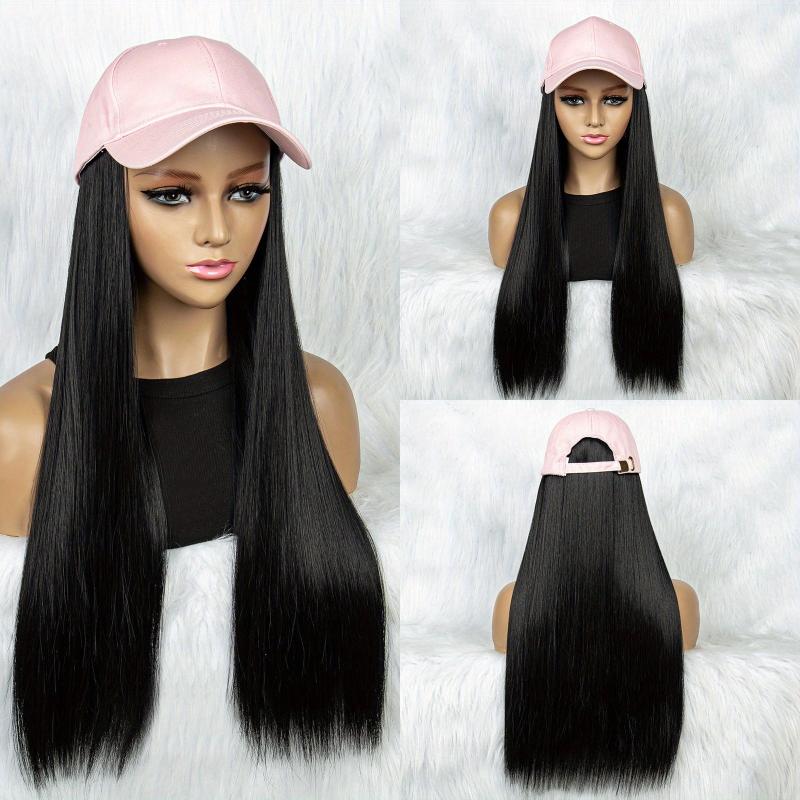 Long Synthetic Hair Wigs With Hats for Women - Pink Baseball Cap Wigs 55 88 Cm