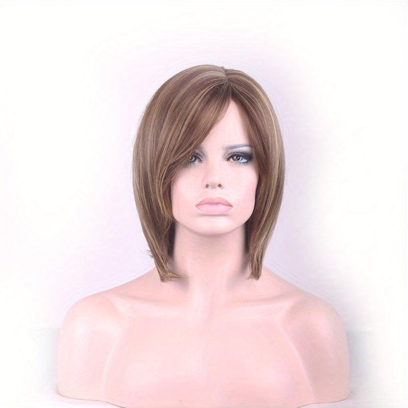 Short Bob Cut Wig With Side Bangs Synthetic Beginners Heat Resistant