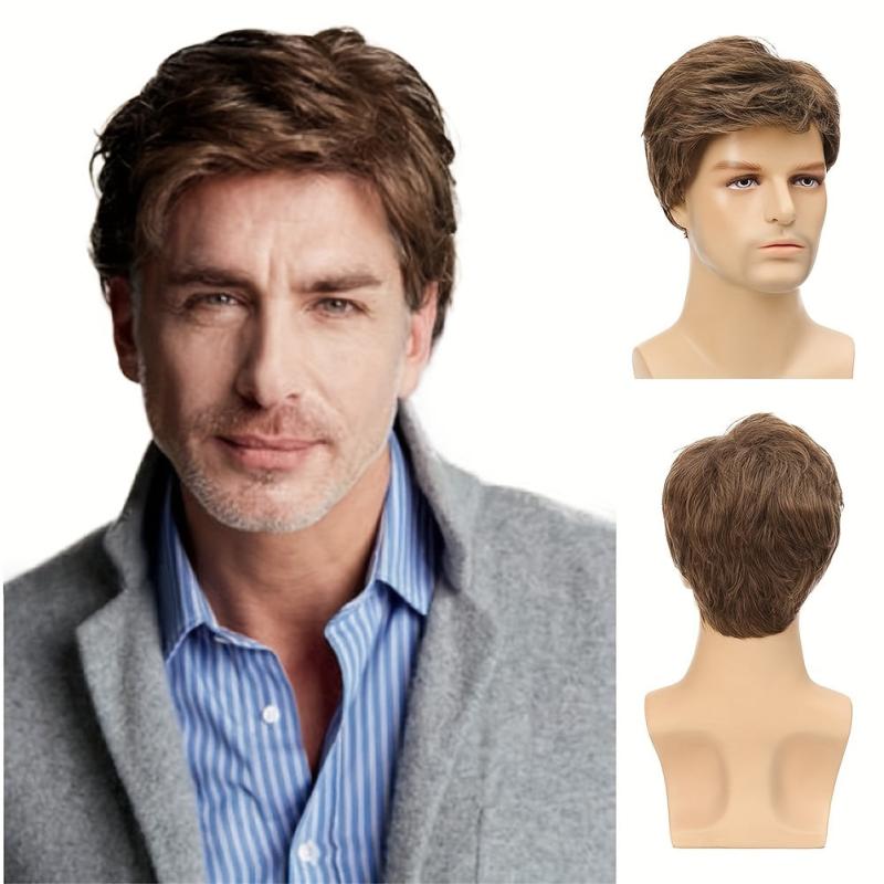 Men's Short Brown Wig Synthetic Replacement Costume Halloween
