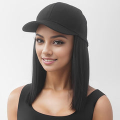 Short Straight Hair Wig with Baseball Cap - Adjustable Wig Cap for Women