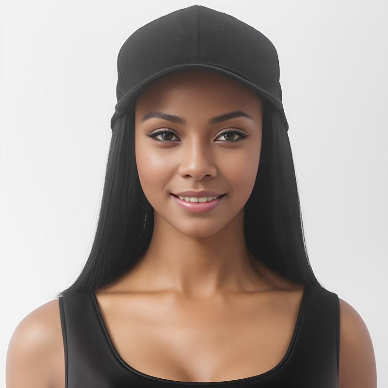 Short Straight Hair Wig with Baseball Cap - Adjustable Wig Cap for Women