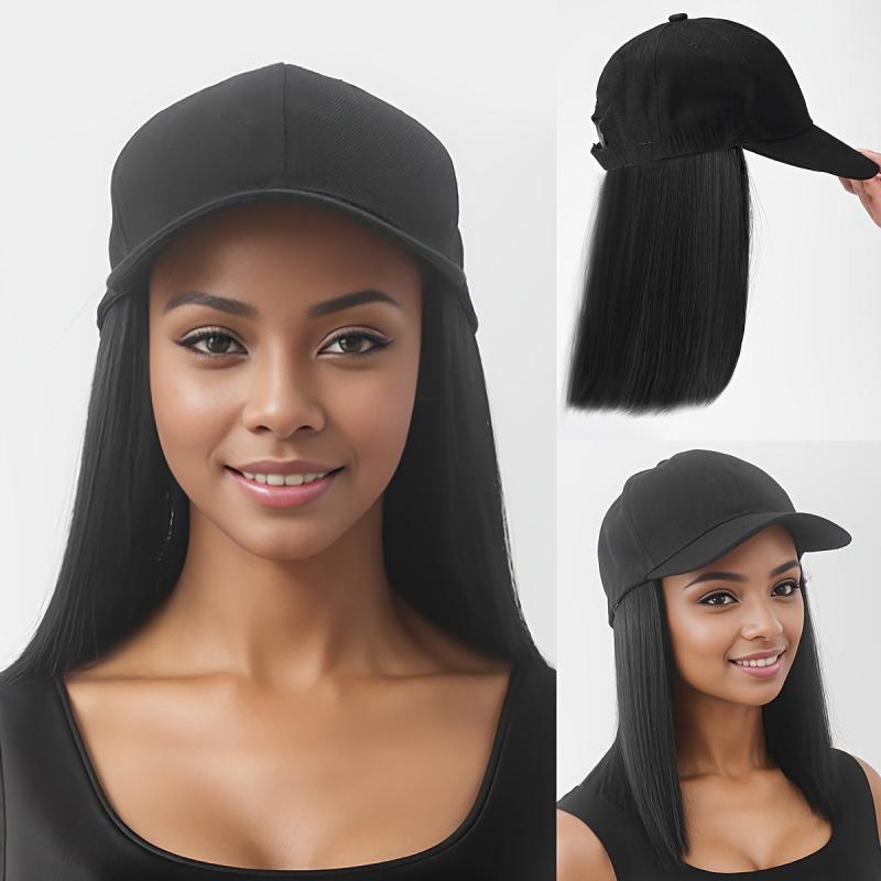 Short Straight Hair Wig with Baseball Cap - Adjustable Wig Cap for Women