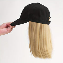 Short Straight Hair Wig with Baseball Cap - Adjustable Wig Cap for Women