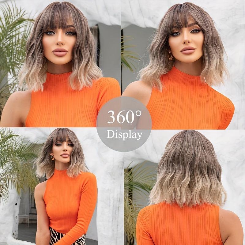 Curly Bob Wig with Bangs Natural Looking Synthetic Hair