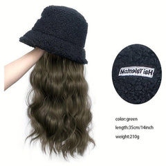Women's Fisherman Hat Wig Autumn Winter Long Hair Curly Wig Cap