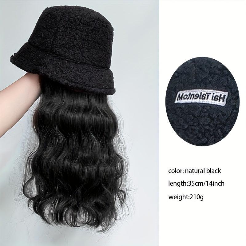 Women's Fisherman Hat Wig Autumn Winter Long Hair Curly Wig Cap