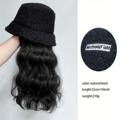 Women's Fisherman Hat Wig Autumn Winter Long Hair Curly Wig Cap