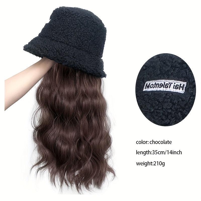 Women's Fisherman Hat Wig Autumn Winter Long Hair Curly Wig Cap