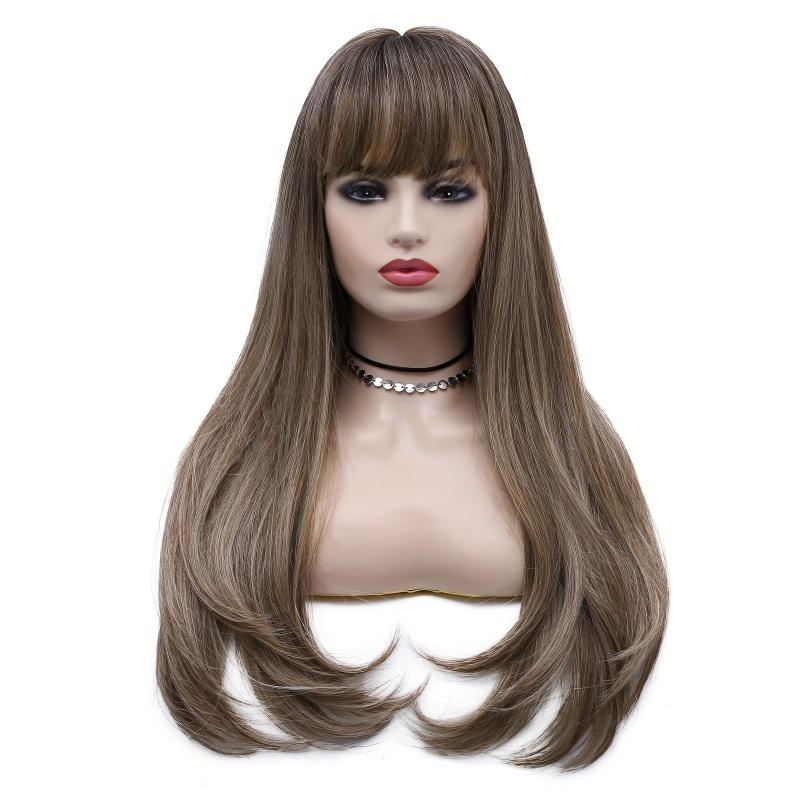 Long Straight Layered Wig Ombre Blonde Wigs With Bangs