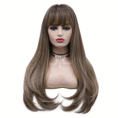 Long Straight Layered Wig Ombre Blonde Wigs With Bangs