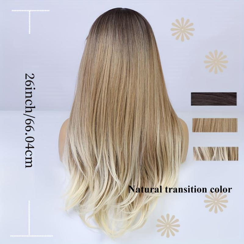 Long Straight Layered Wig Ombre Blonde Wigs With Bangs