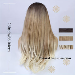 Long Straight Layered Wig Ombre Blonde Wigs With Bangs
