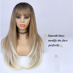 Long Straight Layered Wig Ombre Blonde Wigs With Bangs