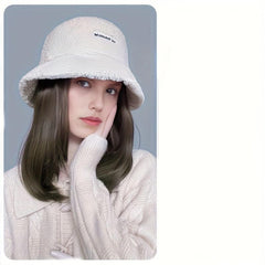 Women's Winter Lamb Wool Bucket Hat Faux Fur Fisherman Hats