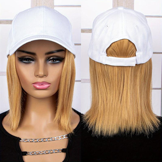 Short Bob Straight Wig With Baseball Cap
