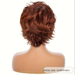 Dark Brown Mixed Blonde Pixie Cut Wig with Highlights Short Wavy Synthetic Wig