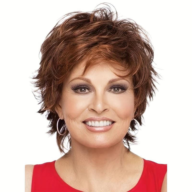Dark Brown Mixed Blonde Pixie Cut Wig with Highlights Short Wavy Synthetic Wig