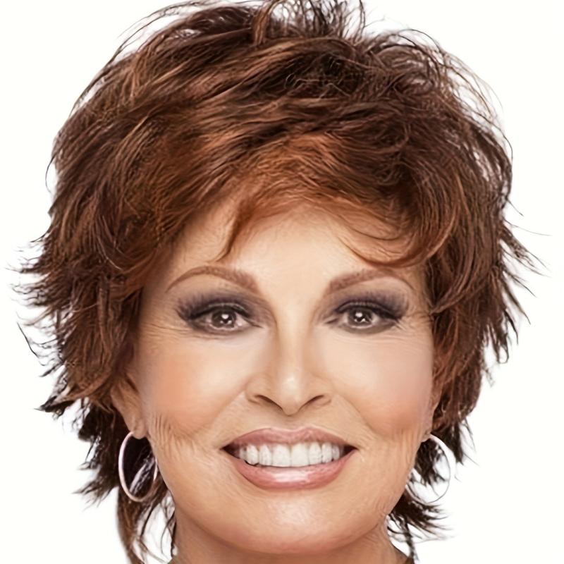 Dark Brown Mixed Blonde Pixie Cut Wig with Highlights Short Wavy Synthetic Wig