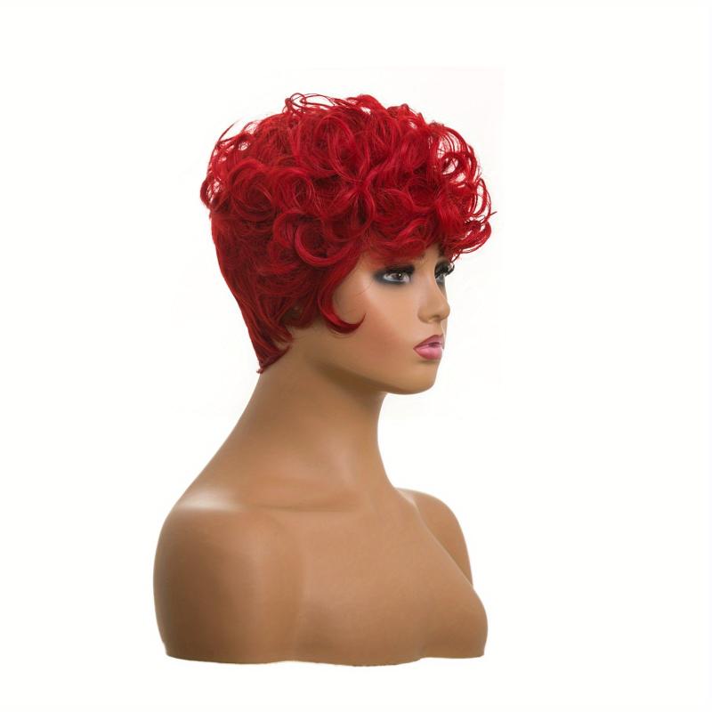 Short Curly Pixie Cut Synthetic Wigs With Bangs For Women 15