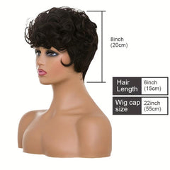 Short Curly Pixie Cut Synthetic Wigs With Bangs For Women 15