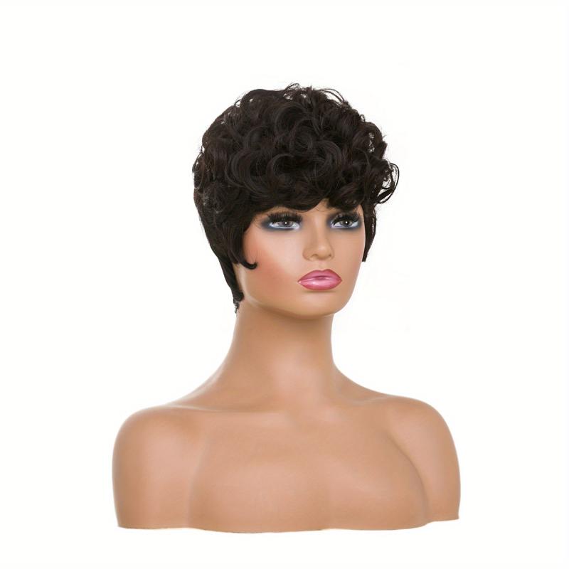 Short Curly Pixie Cut Synthetic Wigs With Bangs For Women 15