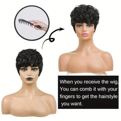 Short Curly Pixie Cut Synthetic Wigs With Bangs For Women 15