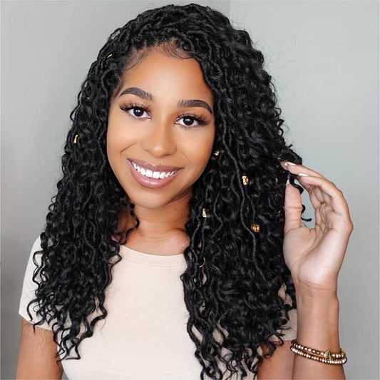 Curly Faux Locs Crochet Hair for Women Boho Style Hair Extensions 14-24 Inches