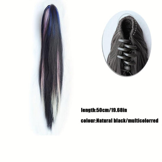 Straight Claw Clip Ponytail Extension with Highlight 50cm Long