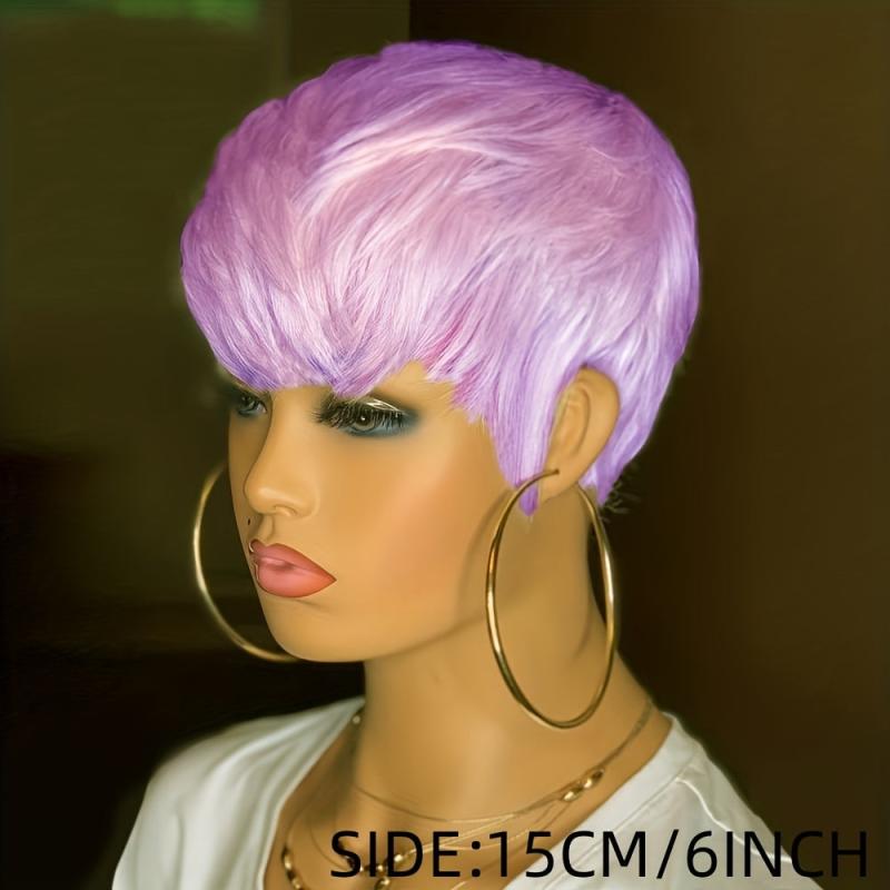Pixie Cut Wigs With Bangs Ombre Bob Wigs Brown Synthetic Wig